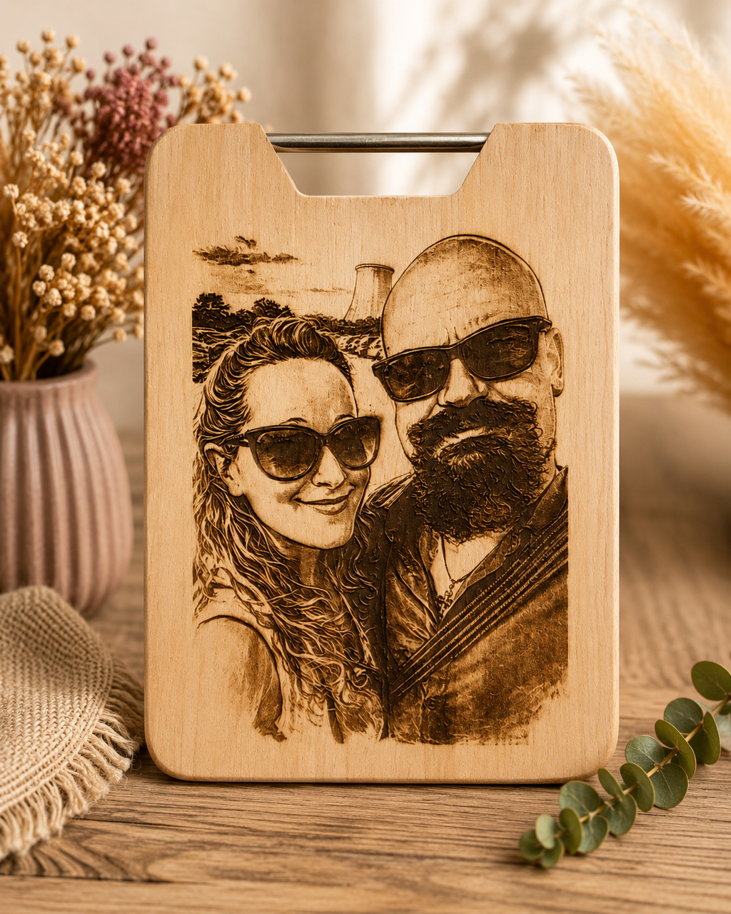 Portrait Caricature Personnalisé – Gravé sur Bois, Toile ou Rondelle