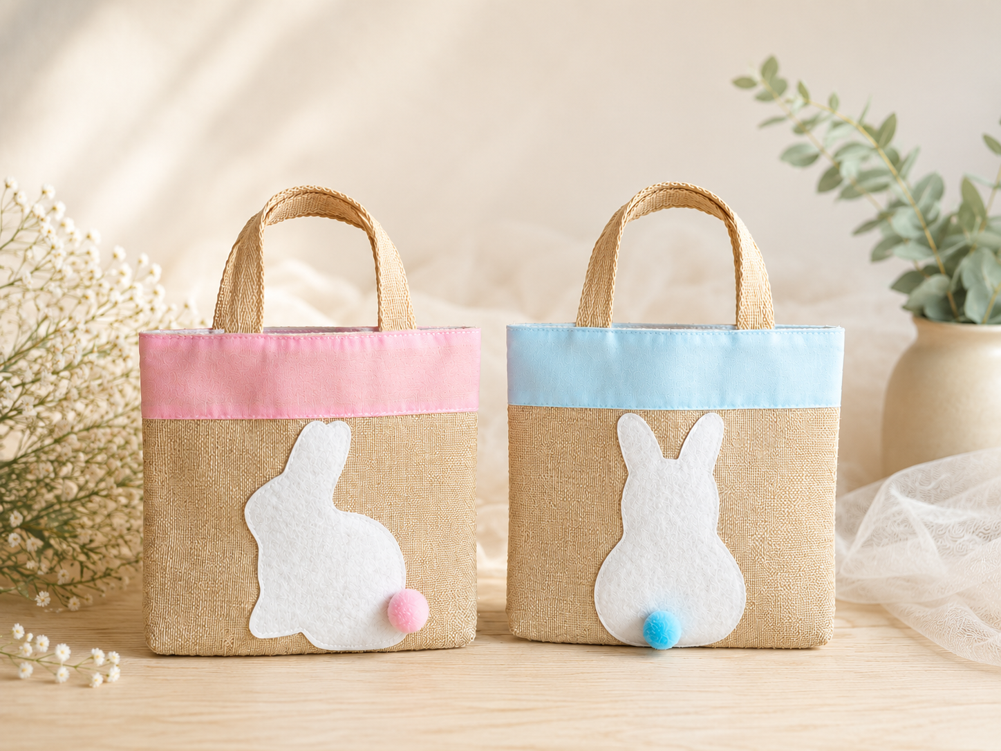 Sac en Lin Lapin avec Pompon – Cadeau Enfant Pâques & Anniversaire