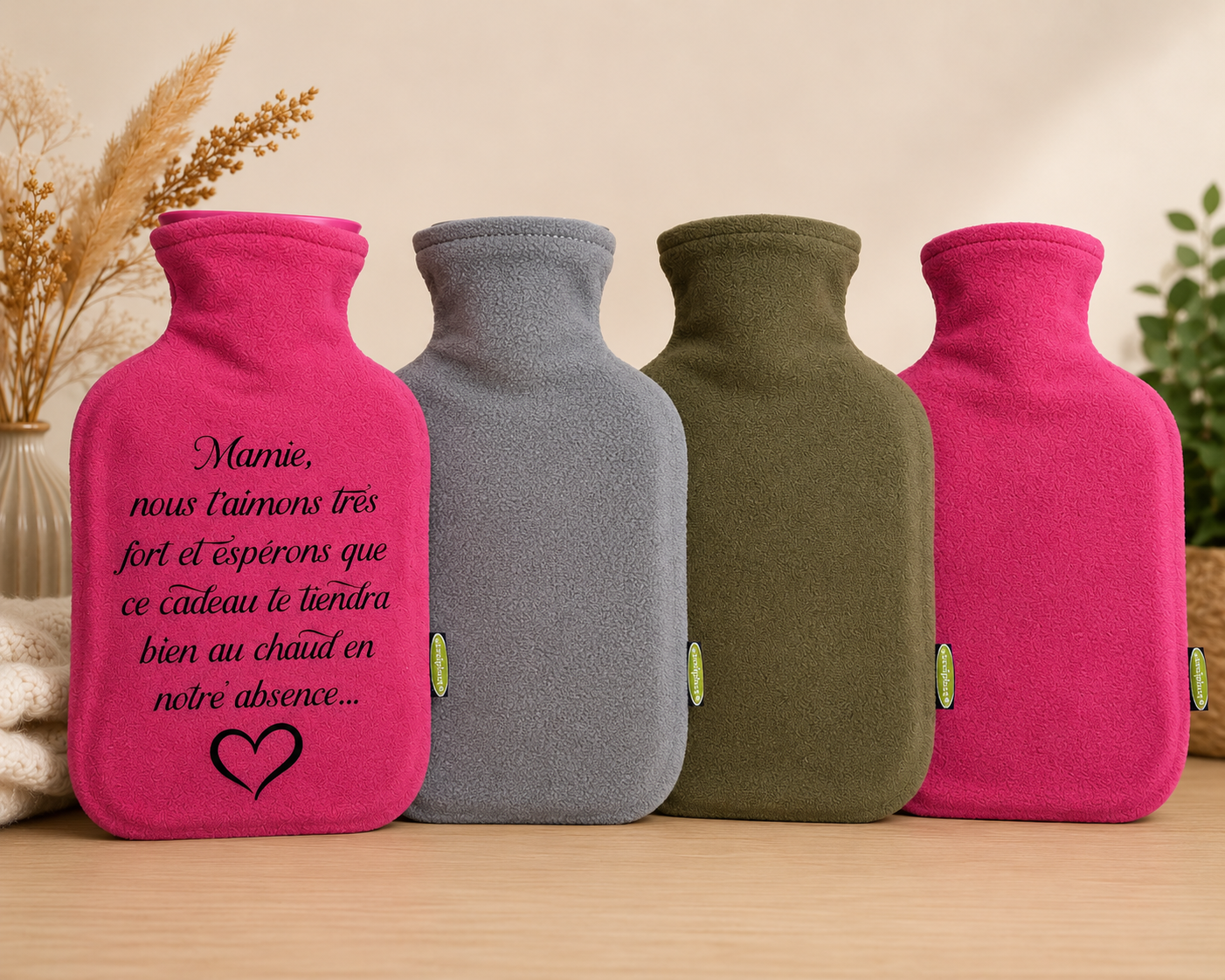 Bouillotte Personnalisable avec Message – Cadeau Chaleureux & Unique