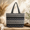 Tote Bag Ethnique Boho – Motif Aztèque Noir & Beige